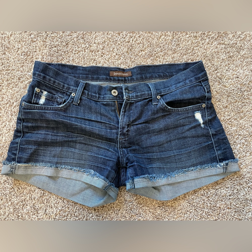 James Jeans Women’s Shorty Jeans Shorts Dark Wash Raw Hem Size 29